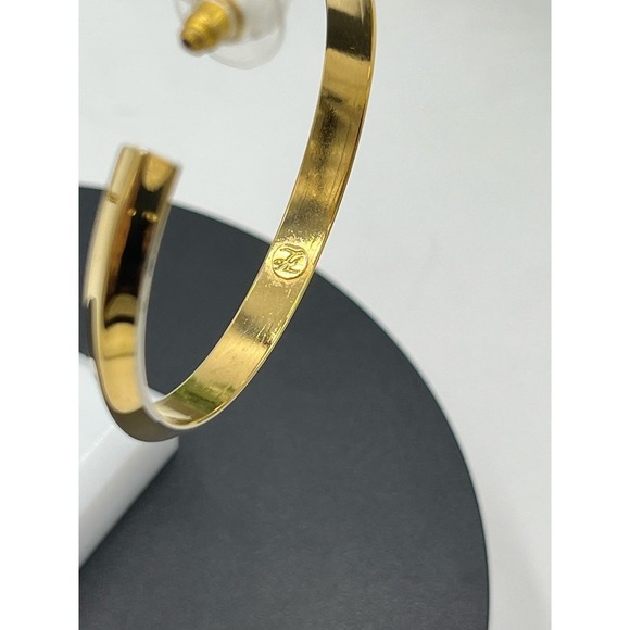 Karl Lagerfeld Signed Large Heavy Gold Plated Hoop Earrings - Picture 13 of 14